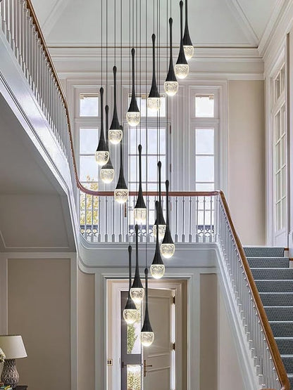ykolupty Modern Crystal Chandeliers LED Dimmable Stairwell Chandelier Black Teardrop Chandelier Large Pendant Light for Entryway Foyer Living Room