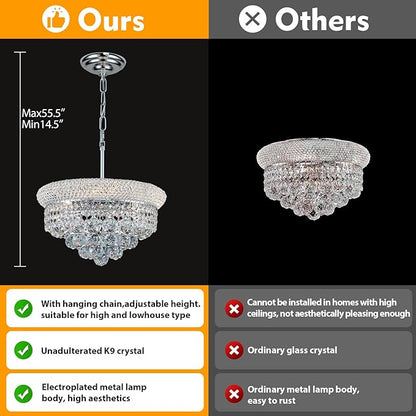 Crystal Chandeliers for Dining Room Light Fixture Over Table, Empire Style K9 Crystal Chandeliers for Bedroom, 4 Lights Chrome Luxury Lighting Fixtures for Entryway Kitchen Island Foyer D15 Inch