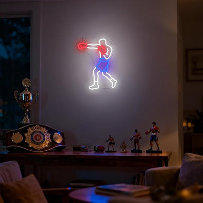 OkiyiD Boxing Neon Sign for Men Gifts, Boxing Gym Decor Wall Art Fighting Combat Sports Theme Room Decor, Ideal for Boxeo Fans Man Cave and Club Lighting Atmosphere,USB-Powered Light with Hanging Kit