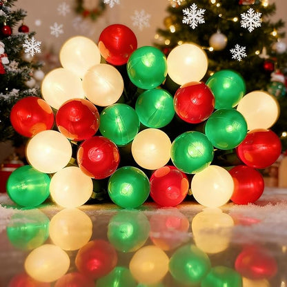 Round Christmas Lights Outdoor 13.5Ft G15 Red Green White Christmas Lights 50 LED Mini Globe String Light Indoor, Shatterproof Connectable & Plug in Xmas Light for Home Wreath Porch Patio Tree Decor