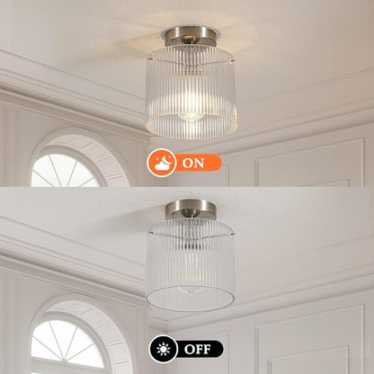 Modern Semi Flush Mount Ceiling Light, Industrial Clear Glass Ceiling Light Fixture, Crystal Ceiling Lamp, Modern Ceiling Lamps, Farmhouse Light for Entryway Hallway Kitchen Dining Room, Nickel
