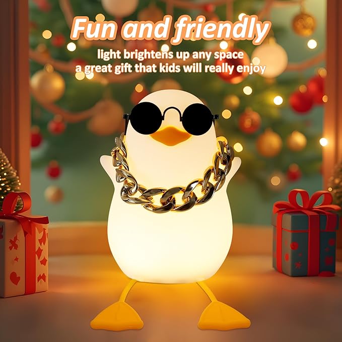 Anywin Duck Night Light for Kids, Cute Benson Ducks Gifts, Squishy Touch Silicone Animal Nursery Bedside Lamp Goose Gifts, Dimmer & Rechargeable, Birthday Gifts for Boys Girls Women Teen(Hip Hop Duck)