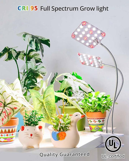 Plant Light, Dimmable Desk Clip on Plant Light for Indoor Plants with 6/12/16h Timer, Gooseneck Grow Lamps, Full Spectrum for Seeding, Succulent, Potted Plants, 2-Head