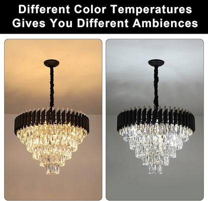 AXILIXI Crystal Chandelier Contemporary, 24" Modern Living Room Chandeliers, K9 Crystal Ceiling Lights Fixtures, Round 5 Tiers Pendant Lighting Chandelier Black for Entryway Dining Room Staircase