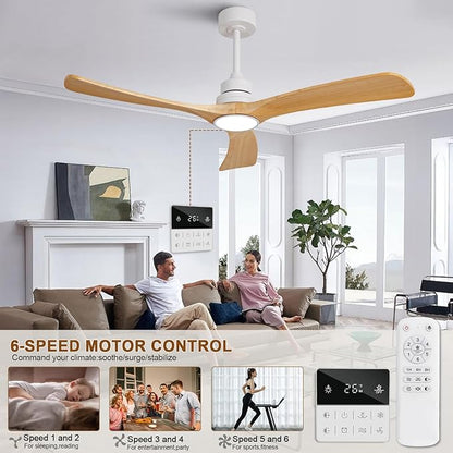 Ceiling Fan with Light 52 inch,Remote Control,Wall Switch,Solid Wood Blades,Dimmable,Reversible Quiet DC Motor,Power Off Memory Modern White Ceiling Fan Indoor/Outdoor for Bedroom Patios