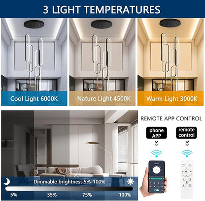 Modern LED Chandeliers for Foyer Entryway High Ceiling Long Staircase Chandeliers Dimmable Dimmable Flush Mount High Villa Foyer 2700k-6000k