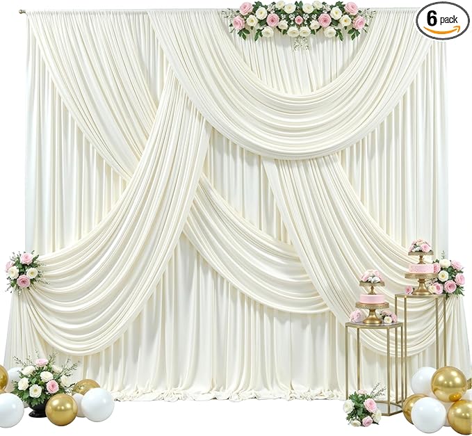 30ft x 15ft Ivory Wrinkle Free Backdrop Curtains for Wedding Party Backdrops Curtain Drapes Fabric Decorations Photo Back Drop Cloth for Baby Shower Photography Stage Reception
