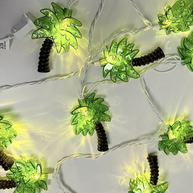 Palm Tree String Lights Outdoor, Summer Beach Themed Decoratives String Lights with 10 Palm Tree Patio Light, Plug in Indoor Fairy Lights for Outdoor Indoor Beach Tropical Party Bedroom Birthday Decor