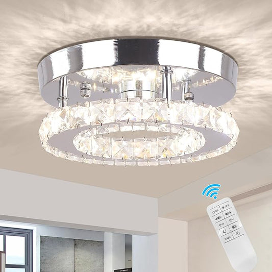 Dimmable Mini Crystal Chandeliers Modern Flush Mount Ceiling Light Fixture Round LED Crystal Chandelier Hallway Light Bedroom Bathroom Kitchen Office