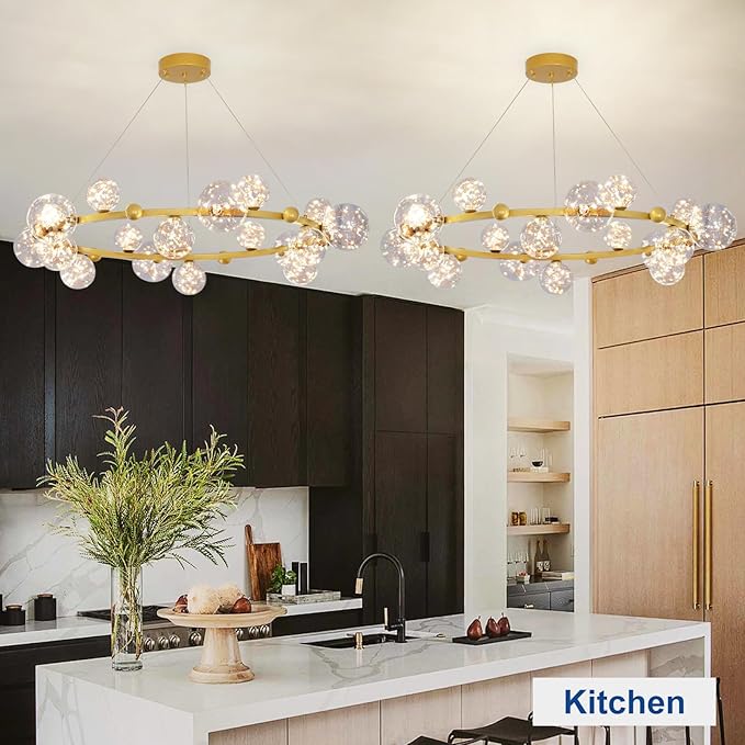 Depuley Sputnik Chandelier Light Fixture: 47.24" Modern Gold Bubble Glass Chandeliers for Dining Room - 18-Light Mid Century Globe Pendant Lighting for Kitchen Island Bedroom Foyer Living Room