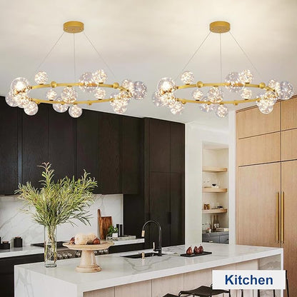 Depuley Sputnik Chandelier Light Fixture: 47.24" Modern Gold Bubble Glass Chandeliers for Dining Room - 18-Light Mid Century Globe Pendant Lighting for Kitchen Island Bedroom Foyer Living Room