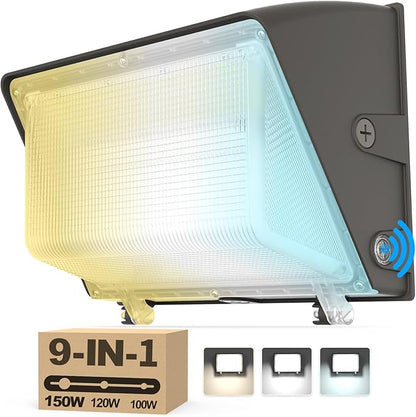 AKK 150W 120W 100W LED Wall Pack Light with Photocell, 22500LM (150LM/W), 3 Wattage & 3 CCT Selectable (4000K/5000K/5700K), AC100-277V IP65 for Parking Lots, Warehouse, Security Lighting | ETL Listed