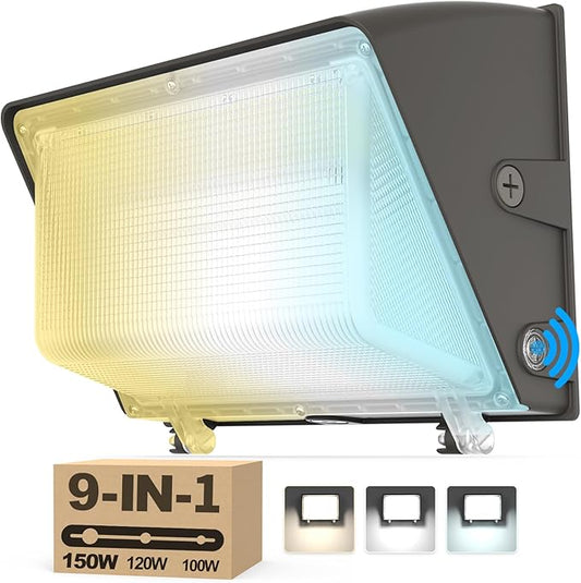 AKK 150W 120W 100W LED Wall Pack Light with Photocell, 22500LM (150LM/W), 3 Wattage & 3 CCT Selectable (4000K/5000K/5700K), AC100-277V IP65 for Parking Lots, Warehouse, Security Lighting | ETL Listed