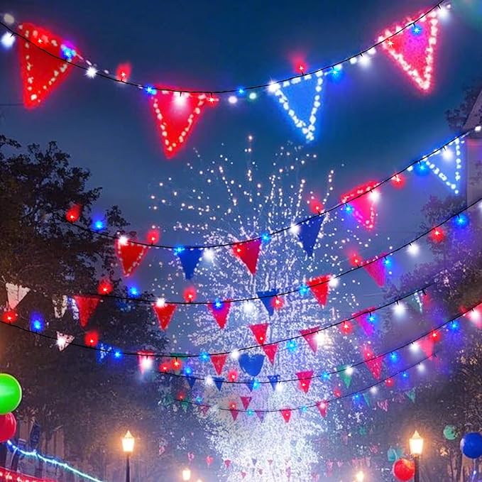 4th of July 95FT 240LED Red White and Blue String Lights, Extra-Long Connectable Led Twinkle Lights Waterproof with 8 Modes Memory, Independence Day Decoration