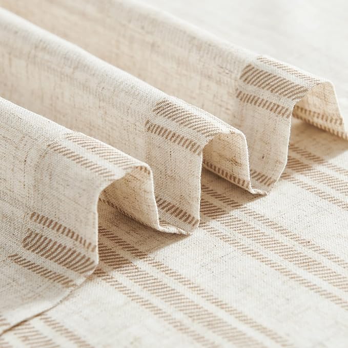 jinchan Linen Kitchen Curtains Striped Tier Curtains 36 Inch Farmhouse Small Drapes Balanced Stripe Half Window Light Filtering for Bathroom Laundry 2 Panels Tan on Linen