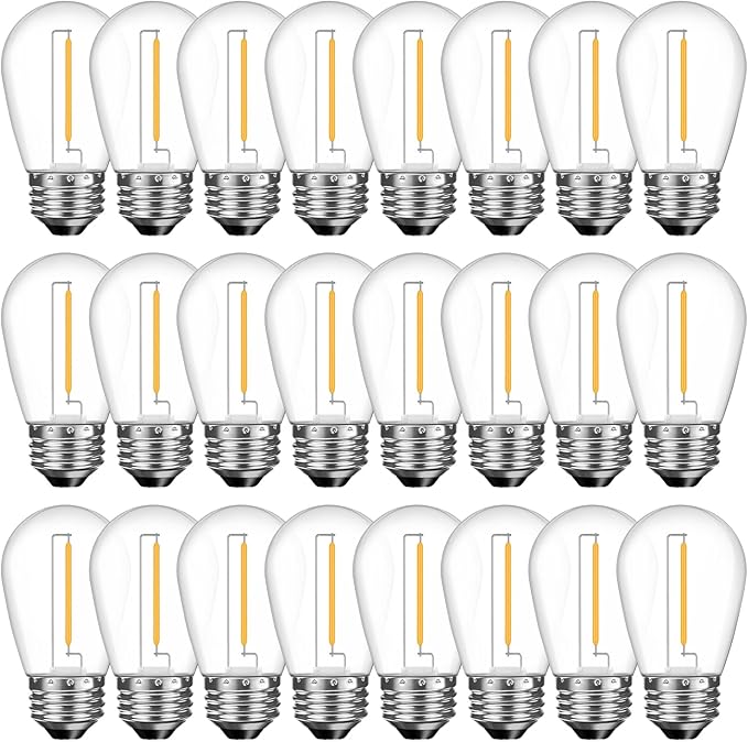 GvvooHome 24 Pack Shatterproof S14 LED Replacement Bulbs for Outdoor String Lights, 1W Equivalent to 11W Incandescent Bulb, Soft White 2200K, Dimmable, E26 Regular Medium Screw Base