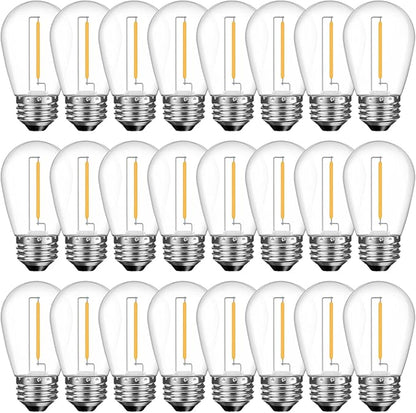 GvvooHome 24 Pack Shatterproof S14 LED Replacement Bulbs for Outdoor String Lights, 1W Equivalent to 11W Incandescent Bulb, Soft White 2200K, Dimmable, E26 Regular Medium Screw Base