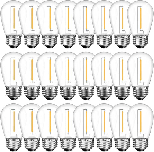 GvvooHome 24 Pack Shatterproof S14 LED Replacement Bulbs for Outdoor String Lights, 1W Equivalent to 11W Incandescent Bulb, Soft White 2200K, Dimmable, E26 Regular Medium Screw Base