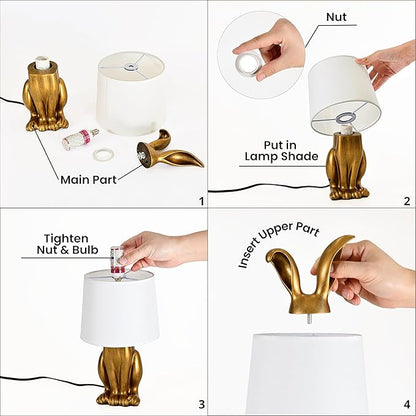 YHT Bunny Table Lamp, Cute Animal Rabbit Lamp,15.7" Vintage LED Desk Light with Linen Lampshade,Gold Main Part Beside Lamp for Bedroom, Study Room, Office, Nursery, Home Decor (Linen)