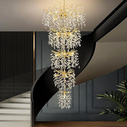 Modern Tree Branch Crystal Chandelier 102" Gold Luxury Large Pendant Lighting 28-Light Contemporary K9 Crystal Chandeliers for Dining Room Kitchen Living Room Foyer Entryway (Gold, H102"-Round)