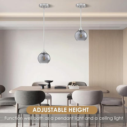 Pendant Lights Kitchen Island 3 Pack,Brushed Nickel Pendant Light Fixtures with Adjustable Rods,Seeded Glass Kitchen Pendant Lighting Over Island,Modern Island Lights for Kitchen Dining Room-E26 Base