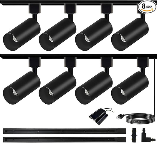 Black GU10 LED Track Lighting Kit, GU10 Track Light Heads with 2 * 3.28FT H Track Light Rail 8PCS Ceiling Spotlight Fixture for Home and Shop, No Bulbs