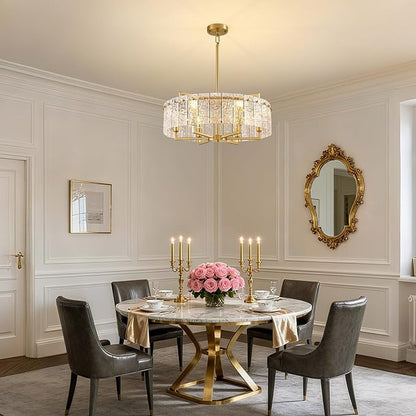 23.62" Gold Water Ripple Glass Chandeliers, 6-Light Modern Round Chandelier, Luxury Drum Chandelier Lighting Fixtures for Living Room Dining Room Kitchen Bedroom Foyer Hotel