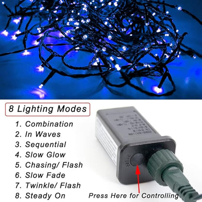 Pooqla Christmas Blue String Lights, 200 LED 66 ft Indoor and Outdoor Lights, 8 Modes Holiday Fairy Light for Xmas Tree Home Yard Patio Wedding Party, Christmas Decoration, Blue