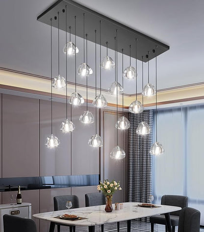HAIXIANG W35 x D11.8 x H118 Rectangular Chandelier Bubble Crystal Balls Glam Chandeliers Dimmable Light High Ceiling Pendants Light Fixtures Adjustable Long Lights Black