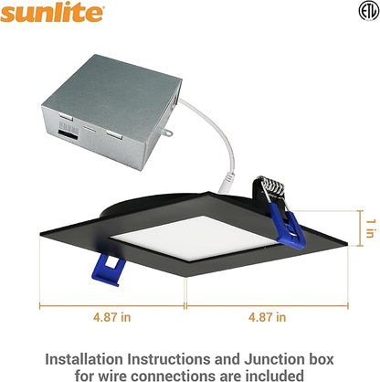 Sunlite 87805 LED 4-Inch Recessed Slim Downlight Fixture, 12 Watts (65W=), 700 Lumens, Indoor & Outdoor, Color Selectable 27K/30K/35K/40K/50K, 90 CRI, 120V, Dimmable, ETL Listed, Matte Black, 1 Pack