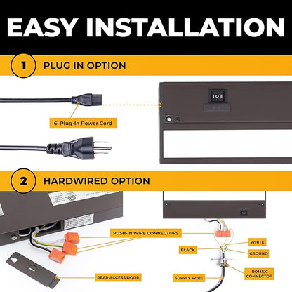LED Under Cabinet Lighting Hardwired - 3CCT 24 Inch Bronze Finish - Undercabinet Lights for Kitchen - Linkable Undercounter Dimmable Plug in Light or Hard Wired - Under Counter Fixture Direct Wire