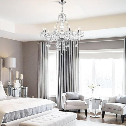PAPAYA Crystal Chandeliers Clear Chandelier 25 * 27.5in 10-Light Modern Pendant Ceiling Lighting Fixture with Acrylic Crystals & Beads for Girls Room,Living Room,Kitchen Island,Entryway