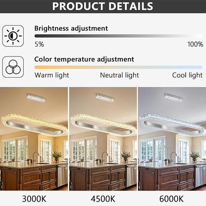 40'' Oval Ring Crystal Chandelier Modern LED Dimmable Ring Pendant Light Chandelier for Dining Room Living Room Silver