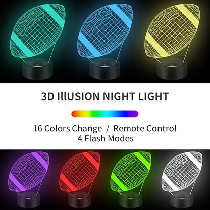 Football Gifts Football 3D Night Light, 16 Colors Changing Touch & Remote Control Table Illusion Lamp, Bedroom Office Gaming Decor, Christmas Birthday Xmas Gift Toys for Boys Girls Men Sport Fans