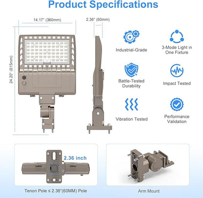 480V LED Parking Lot Light with Photocell, 240W 36000LM High Output LED Street Light, UL Listed IP65 Waterproof 5000K Commercial Shoebox Light for Stadium Driveway, Arm Mount