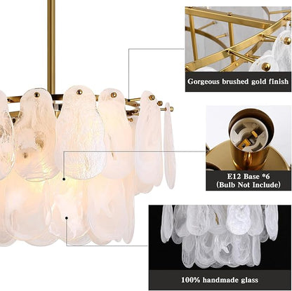 Modern Crystal Glass Chandelier, 17.7" Gold Luxury Hanging Pendant Light Fixture, 6-Light Round Cloud Ceiling Chandeliers Lighting for Dining Room Living Room Bedroom Foyer Stairway, E12