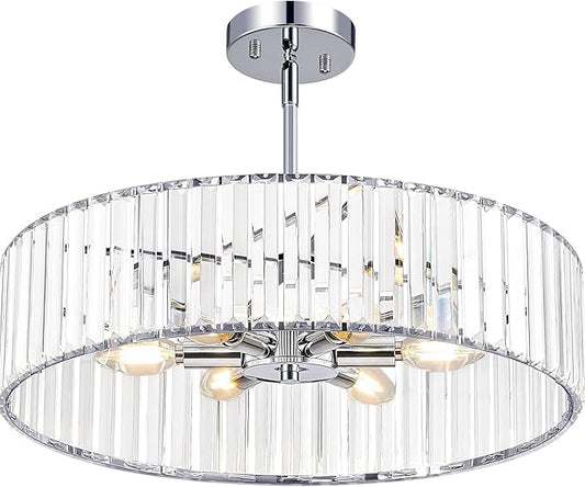 Crystal Chrome Semi Flush Mount Ceiling Light Modern Hallway Light Fixture Metal Close to Lamp for Kitchen Living Room Bathroom Entryway Bedroom(19.68 inch)