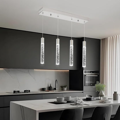 4 Light Pendant Lights Kitchen Island, Modern Chrome Crystal Pendants with Dimmable 3000K-6000K LED Ceiling Hanging Light Fixture for Dining Room Bedroom, Adjustable Height 59"