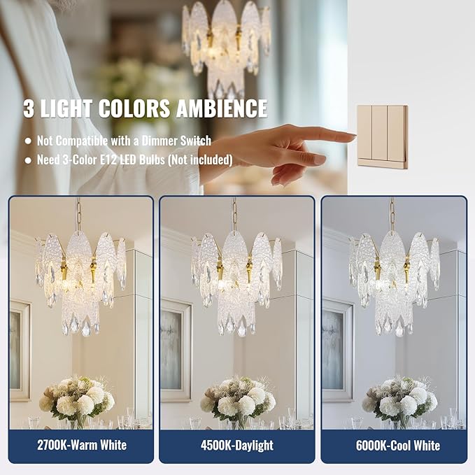 13" Tiered Chandelier, Modern Small 3-Tier Round Chandeliers for Dining Room,4-Light Tiered Crystal Glass Lighting Fixture Kitchen Island,Bedroom,Living RoomL13'' × W13'' × H16''