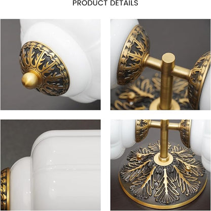 Vintage Bathroom Vanity Light - 2-Light Milk Glass Sconce with Antique Brass Finish & White Shade, Wall Sconce Lighting for Bathroom Mirror, Hallway, Living Room, Bedroom