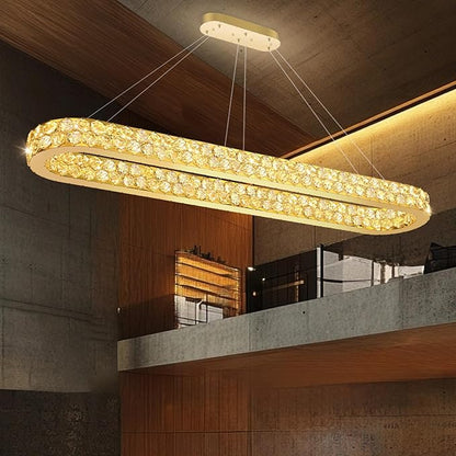 59'' Modern Oval Chandelier Crystal Chandeliers for Dining Room Round Ceiling Light Fixture for Living Room Lighting LED Dimmable with Remote Ring Lights Gold