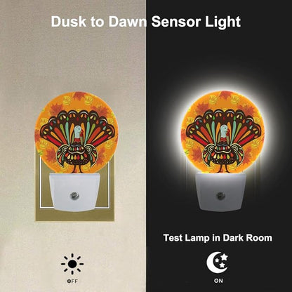 EKOBLA Thanksgiving Plug-in Night Light, Turkey & Fall Maple Leaf LED Nightlight with Auto Sensor, 0.5W Sleep Friendly