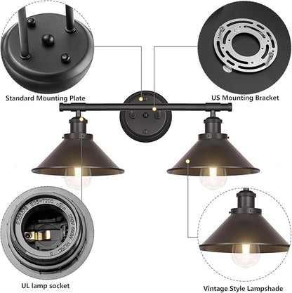 Licperron Black 2-Light Vanity Wall Sconce Lighting, Farmhouse Bathroom Wall Light Fixtures Over Mirror, Industrial Rustic Indoor Bathroom Vanity Lights for Cabinet Dressing Table Living Room