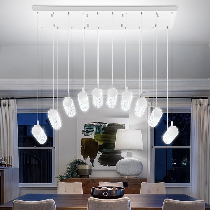 Rectangular Crystal Chandelier for Living Room Modern Linear Chandelier for Dining Room Crystal Kitchen Chandeliers Over Table Silver 10 Lights