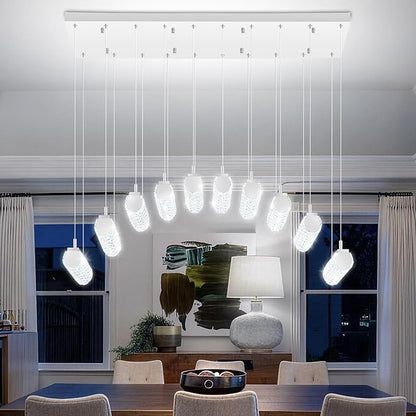 Rectangular Crystal Chandelier for Living Room Modern Linear Chandelier for Dining Room Crystal Kitchen Chandeliers Over Table Silver 10 Lights
