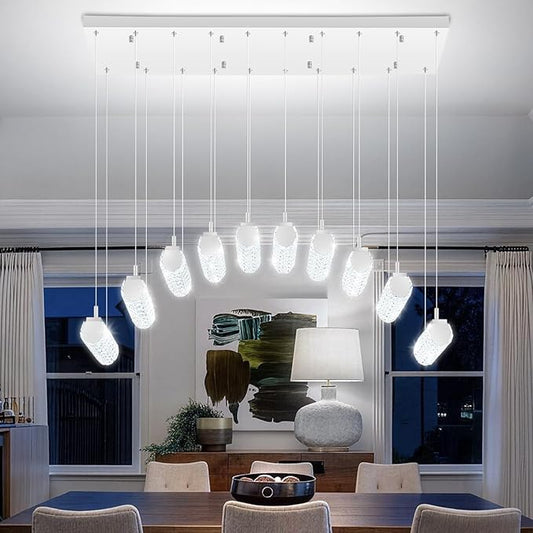 Rectangular Crystal Chandelier for Living Room Modern Linear Chandelier for Dining Room Crystal Kitchen Chandeliers Over Table Silver 10 Lights