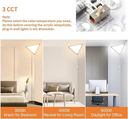 Upgraded Corner Light, LED 20W 2000LM Corner Lights for Living Room, Plug-in Ceiling Lights with 10 FT Cord, 3000/4000/6000K Triangle Corners Lights for Bedroom, Kids Room, Office
