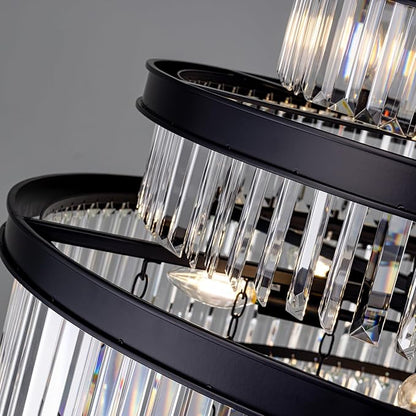 Wellmet Large Crystal Chandelier, Luxury 7-Tier Crystal Chandelier, Black Crystal Chandelier for Living Room, Dining Room, Porch, Entryway, Hallway, Restaurant, 31''W
