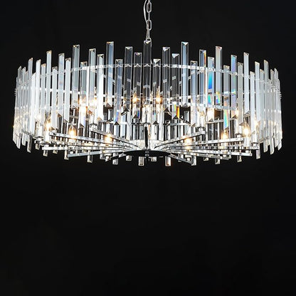 Modern Crystal Chandelier Chrome, 39.4" Large Round Dining Room Chandelier Luxury Top K9 Hanging Pendant Light Fixture for Living Room Bedroom Entryway
