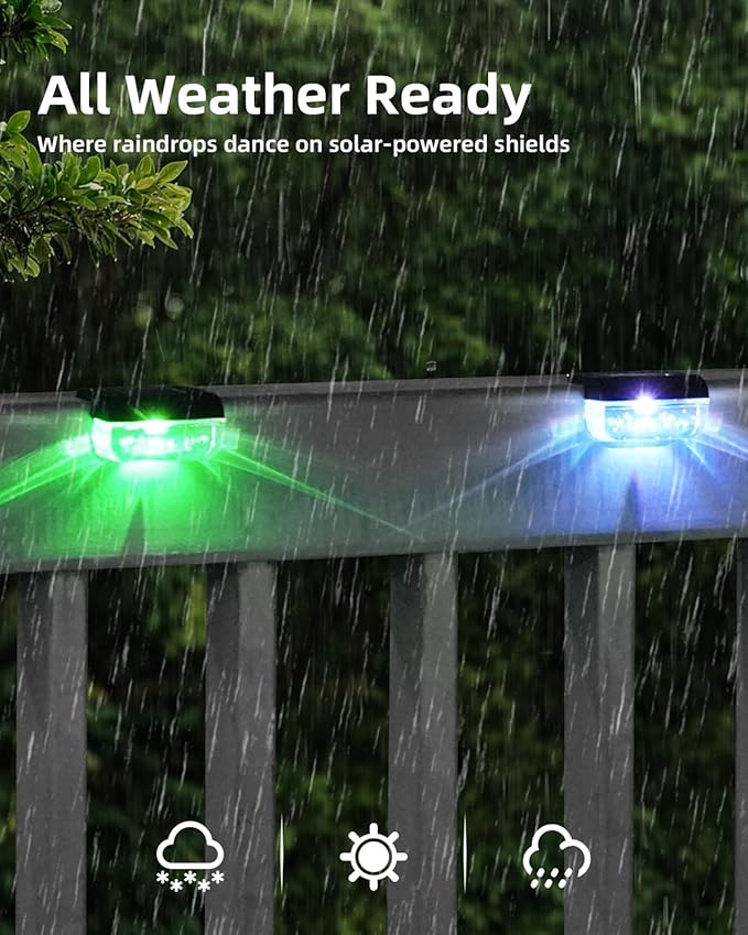 Herzila 16 Pack Solar Fence Lights, RGB Color Changing Christmas Fence Solar Light, Waterproof Deck Lights for Step, Stair, Pool and Yard